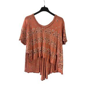 Free People No Matter What Paisley Print Oversized High Low Hem Top XS Cotton
